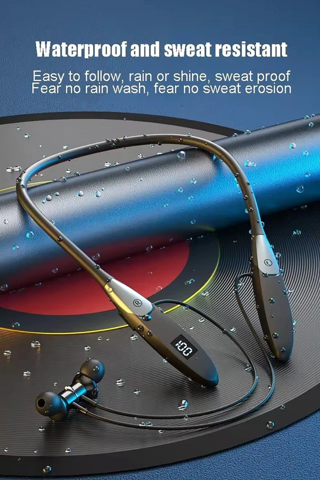 Alt view image 2 of 7 - Neckband Bluetooth Headphones 60H Music Time Wireless Stereo Neckband Earbuds Bluetooth 5.3 LED Digital Display ENC Call Noise Cancellation Silicone Collar in Ear Headset for Sports/Workout Grey