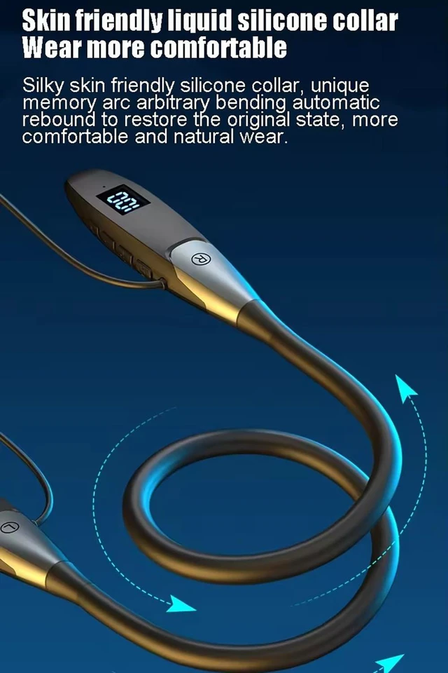 Alt view image 7 of 7 - Neckband Bluetooth Headphones 60H Music Time Wireless Stereo Neckband Earbuds Bluetooth 5.3 LED Digital Display ENC Call Noise Cancellation Silicone Collar in Ear Headset for Sports/Workout Grey