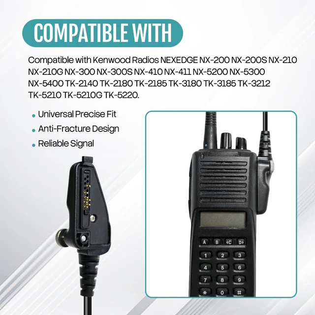 Alt view image 2 of 7 - SVXSODA HC15-921 Two-Way Radio Headset with PTT Mic, 360°Rotatable G-Hook, TPU+Kevlar Reinforced Cable, Compatible with Motorola Baofeng Kenwood for Police Security