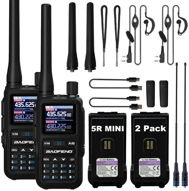 Main image of BAOFENG UV-5R Mini Two Way Radio BF-5R Mini Walkie Talkie Wireless Power Adjustable Tiny Size Frequency Copy 999 Channels Type-C Four Colors Portable Ham with 771 Antenna and Headset2 Pack (Black)