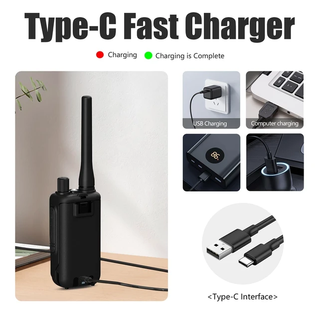 Alt view image 3 of 7 - BAOFENG UV-5R Mini Two Way Radio BF-5R Mini Walkie Talkie Wireless Power Adjustable Tiny Size Frequency Copy 999 Channels Type-C Four Colors Portable Ham with 771 Antenna and Headset2 Pack (Black)