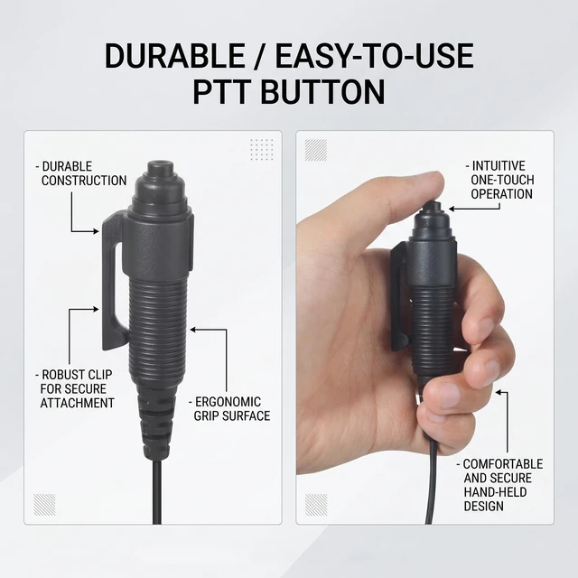Alt view image 2 of 6 - Acoustic Tube Earpiece Compatible with Motorola R7 Series Two-Way Radios, Surveillance Headset with Independent Mic, 360° Rotatable Clip, and Ergonomic PTT Button
