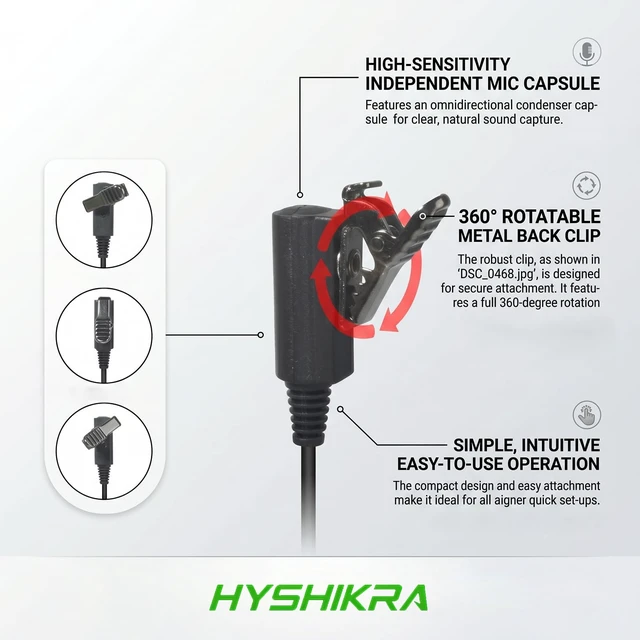 Alt view image 3 of 6 - Acoustic Tube Earpiece Compatible with Motorola R7 Series Two-Way Radios, Surveillance Headset with Independent Mic, 360° Rotatable Clip, and Ergonomic PTT Button