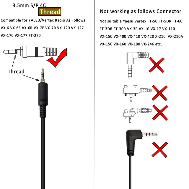 Alt view image 3 of 7 - HYS Surveillance Kit Acoustic Tube Earpiece, 2-Way Radio Headset Built-in line mic PTT(Push to Talk) with Medium Silicon Earmold for Yaesu Vertex VX-6R VX-7E VX-127 VX-170 Walkie TalkieRadio