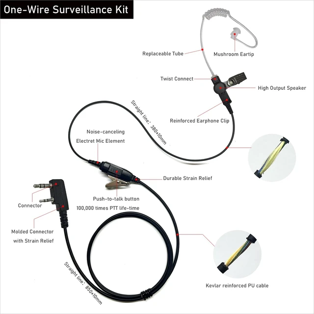 Alt view image 2 of 5 - MONICONA Earpiece with PTT Mic Compatible for Kenwood PKT-300 NX-320 NX-340 TK-2200 TK-3160 NX-3220 NX3320 TH-D72A TH-K20A NX-1200DV, Acoustic Tube Headset, 2 Pin Style (2.5mm+3.5mm)