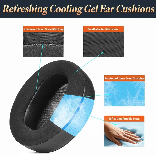 Alt view image 3 of 6 - Earpads & Headband for Audeze Maxwell Gaming Headset (Not for Maxwell 2) | Cooling gel cushions,Ice silk fabric,Heat dissipation,Long-wear relief,Perfect fit,Included mic windscreens