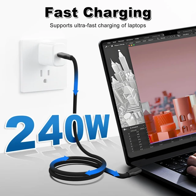 Alt view image 2 of 6 - USB 4 Cable 16.5FT /5M, 20Gbps Data Transfer & 240W PD 3.1 Charging | Supports 5K/4K@60Hz Video, Compatible with Thunderbolt 4/3, MacBook, SSD, Docking Station, VR Headset, XPS, Surface Pro,black