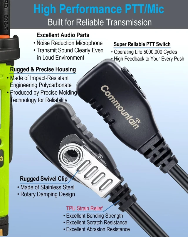 Alt view image 3 of 7 - commountain Earpiece for Motorola Vertex Radios VX-261 EVX-261 | 2 Pack, Fits EVX VX Series Walkie Talkies, G-Shape Earhook Headset Fits Left or Right Ear, Noise Reducing PTT Mic