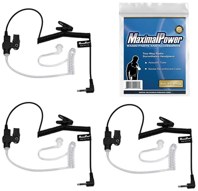 Main image of MaximalPower RHF 617-1N 3.5mm Receiver/Listen ONLY Surveillance Headset Earpiece with Clear Acoustic Coil Tube Earbud Audio Kit for Two-Way Radios, Transceivers and Radio Speaker Mics Jacks (3 Pack)