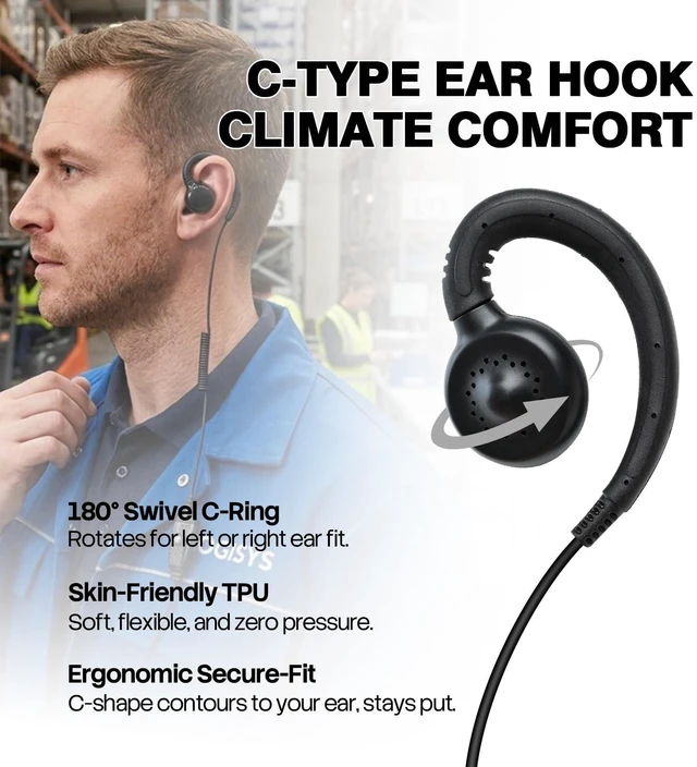 Alt view image 4 of 7 - WODASEN XPR3000 3300 Walkie Talkie Earpiece with PTT Mic Radio Headset for XPR3000e XPR3300e XPR3500e (G-Shaped, 2-Pack)