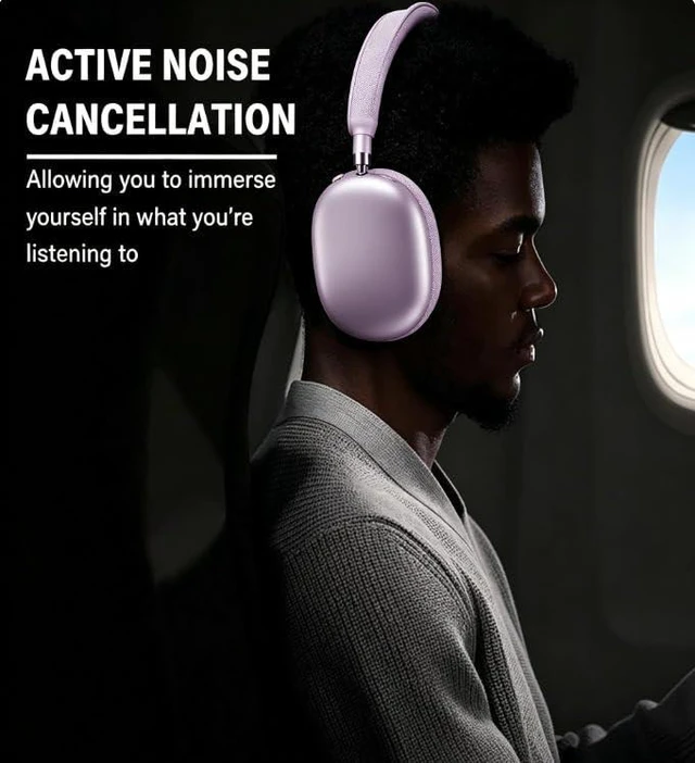 Alt view image 7 of 7 - Wireless Headphones Bluetooth Headphones Active Noise Cancelling Over-Ear Head-Phones with Microphones, 24 Hours Playtime, HiFi Audio Adjustable Headset for iPhone/Android/Samsung (Purple)