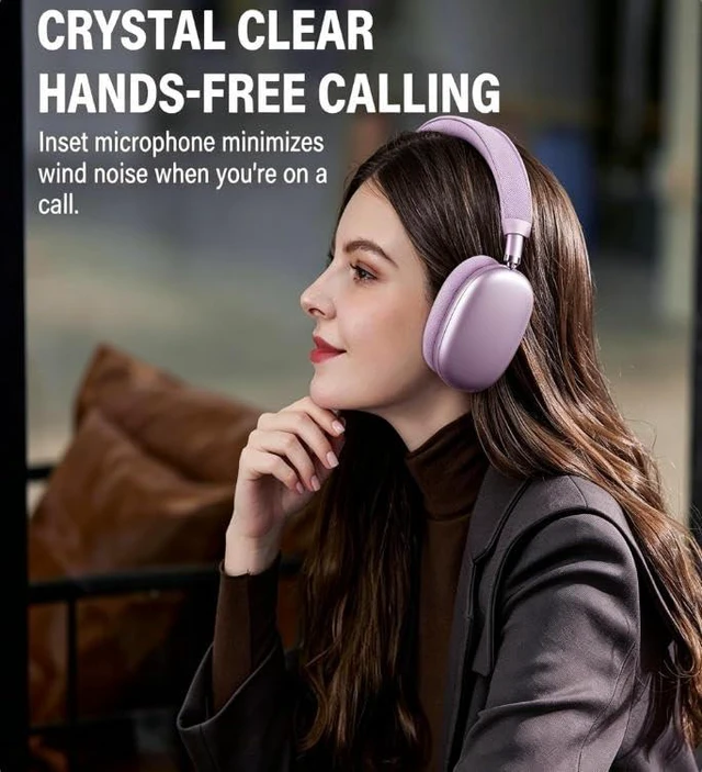 Alt view image 6 of 7 - Wireless Headphones Bluetooth Headphones Active Noise Cancelling Over-Ear Head-Phones with Microphones, 24 Hours Playtime, HiFi Audio Adjustable Headset for iPhone/Android/Samsung (Purple)