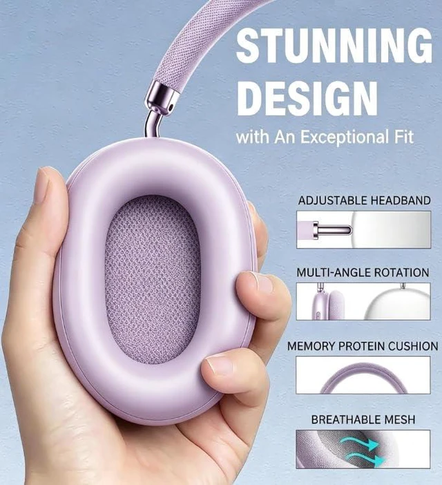 Alt view image 5 of 7 - Wireless Headphones Bluetooth Headphones Active Noise Cancelling Over-Ear Head-Phones with Microphones, 24 Hours Playtime, HiFi Audio Adjustable Headset for iPhone/Android/Samsung (Purple)