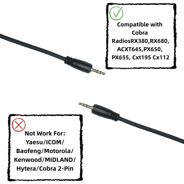 Alt view image 6 of 6 - 5 Pack Headset Earpiece with PTT Mic Compatible with Cobra Radios RX380 | 2.5mm 1-Pin Walkie Talkie,for RX680, ACXT645, PX650, PX655 Two-Way Radio