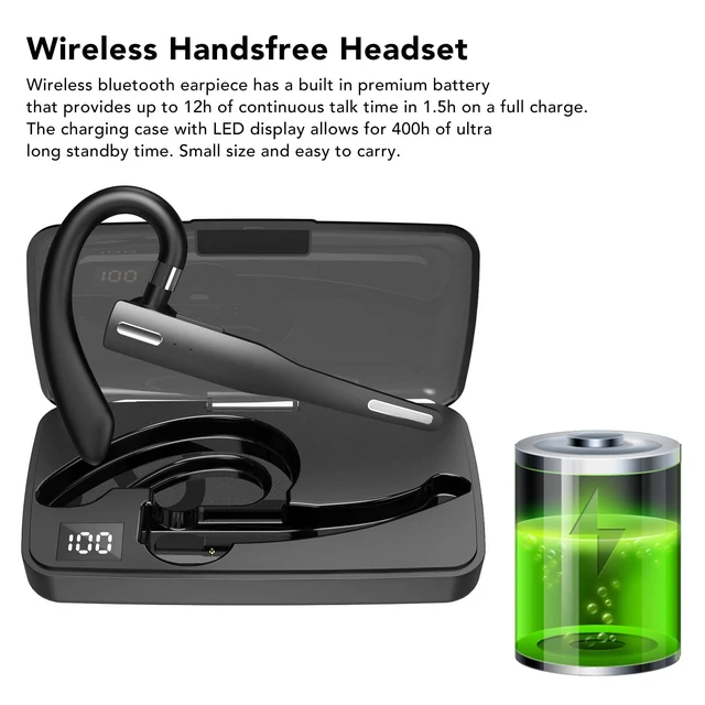 Alt view image 5 of 7 - Zopsc Single Ear Wireless Headset, Bluetooth 5.3, LED Display Charging Case, Noise Reduction, 12H Talk Time for Sports Work Travel, in Ear Bluetooth Earpiece