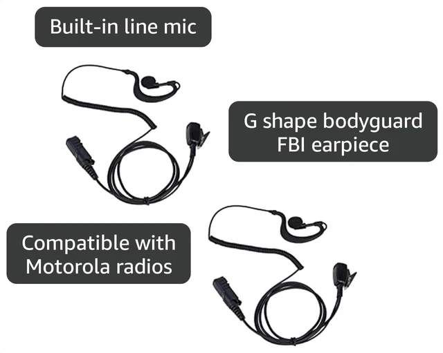 Alt view image 3 of 7 - Klykon Xpr 3500e G Shape Earpiece Headset Mic PTT, 2 Pack | G-hook earpiece with PTT mic; PU cable. Fits Motorola XPR3500e, XPR3300e, XPR3000 MOTOTRBO radios