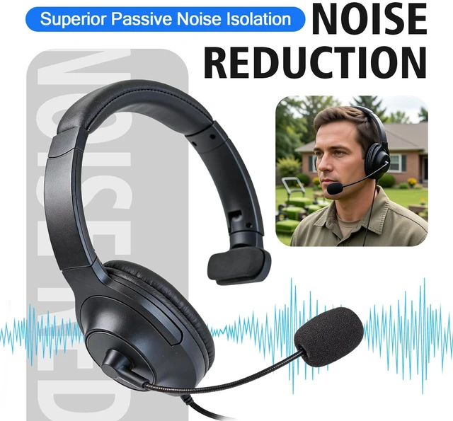 Alt view image 3 of 7 - HELETUL One-side Walkie Talkie Headphones Over The Ear Ptt Headset Boom Microphone Headband Earpiece for Midland 2pin Walkie Talkies (Big Earmuff)