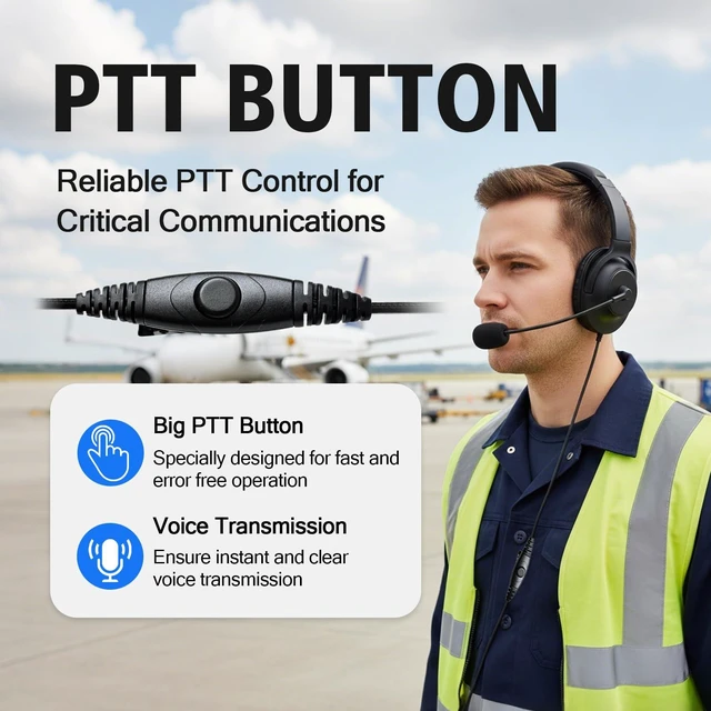 Alt view image 4 of 7 - HELETUL One-side Walkie Talkie Headphones Over The Ear Ptt Headset Boom Microphone Headband Earpiece for Midland 2pin Walkie Talkies (Big Earmuff)
