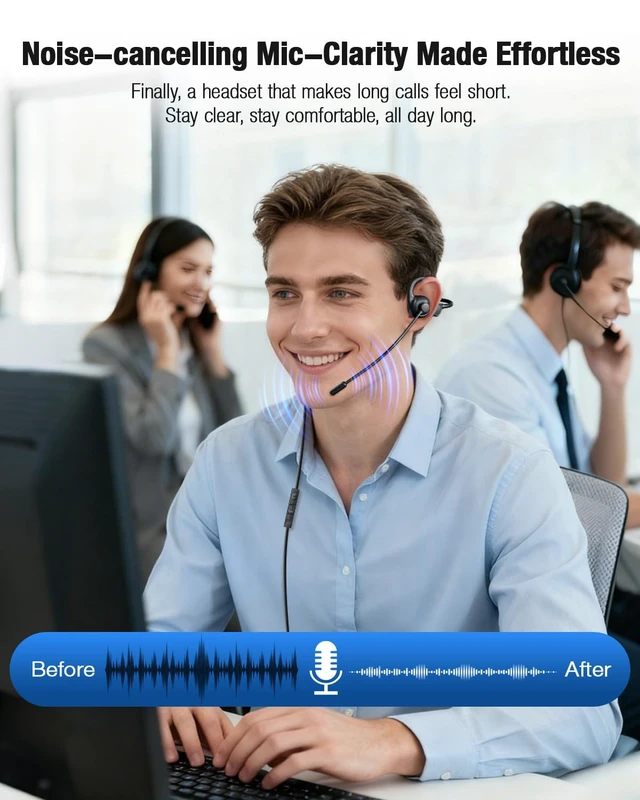 Alt view image 7 of 7 - Open Ear Headphones with Mic, Dual-Mode Wireless Bluetooth 5.4+ USB-C Wired Headset, Bluetooth Headphones with 20Hrs Battery, Noise Cancelling Mic, Hi-Fi Stereo Sound Headphones for Driving,Work,Sport