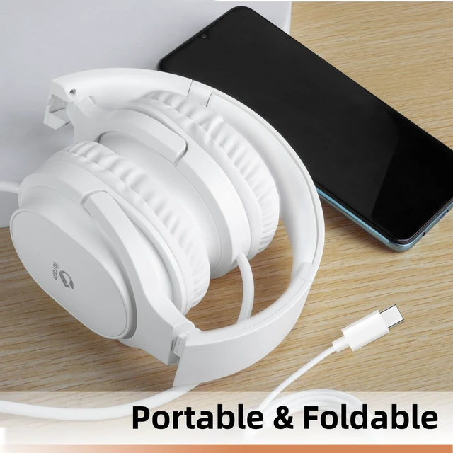 Alt view image 3 of 7 - ibrain USB C Air Tube Headset Type C Airtube Over-Ear Headpohones Wired Air Tube Earphones with Volume Control - White