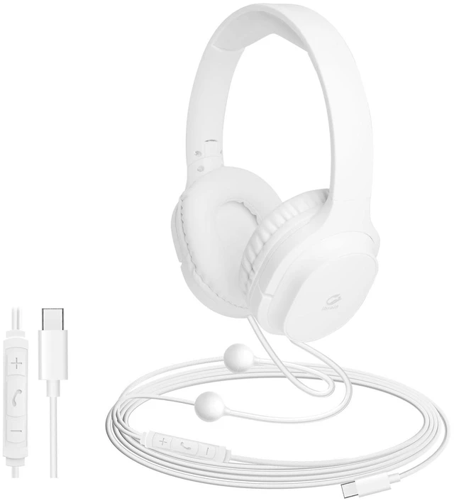 Main image of ibrain USB C Air Tube Headset Type C Airtube Over-Ear Headpohones Wired Air Tube Earphones with Volume Control - White