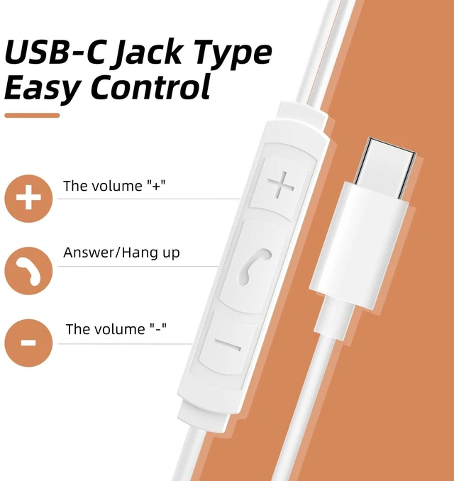Alt view image 2 of 7 - ibrain USB C Air Tube Headset Type C Airtube Over-Ear Headpohones Wired Air Tube Earphones with Volume Control - White