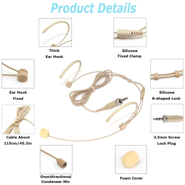 Alt view image 5 of 7 - XHXJCYS Earset Headset Microphone Compatible with Sennheiser Bodypack | Headworn Double Over Ear Hanging Condenser Omnidirectional Mic for Wireless Transmitter System with 3.5mm Female Screw Plug