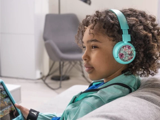 Alt view image 3 of 7 - Made for Amazon Bluetooth Kids Headphones with Boom Microphone Age (7-12) | Teal