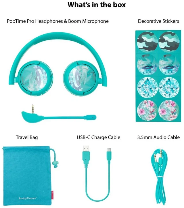 Alt view image 7 of 7 - Made for Amazon Bluetooth Kids Headphones with Boom Microphone Age (7-12) | Teal