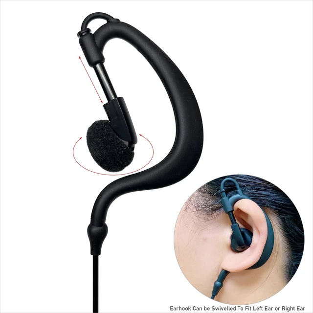 Alt view image 4 of 5 - MONICONA G Shape Earhook Headset for Motorola R2 CP100D CP200D CP185 CP200 DLR1020 CLS1110 SLS1410 DTR410 DTR700 RDU4100 RDU4160D RMM2050 RMU2040 RMU2080D VL50, 2 Pin Earpiece w/Mic (Pack of 2)