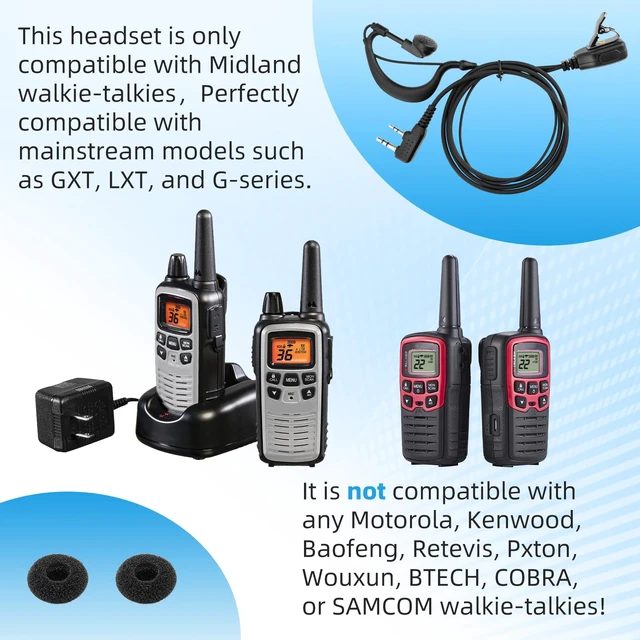Alt view image 3 of 7 - YXYYXY Two-Way Radio Earpiece, Ear-Clip Headset Compatible with Midland Walkie Talkies, Fit for All Midland GXT, LXT & G-Series Radios, 4 Pack