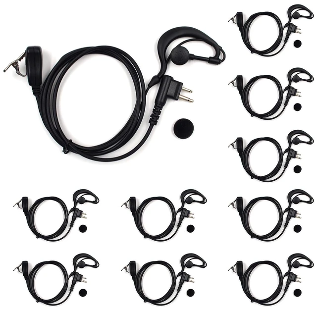 Main image of 10-Pack G-Shape PTT Earpiece for Motorola CP200 CP100D RDU RMU Radio | Compatible with Baofeng Kenwood Retevis UV-5R BF-888S TK-3107, 2-Pin G-shape earhook PTT mic, flexible earpiece