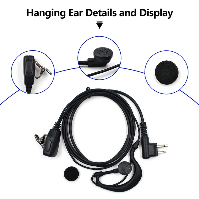 Alt view image 3 of 5 - 10-Pack G-Shape PTT Earpiece for Motorola CP200 CP100D RDU RMU Radio | Compatible with Baofeng Kenwood Retevis UV-5R BF-888S TK-3107, 2-Pin G-shape earhook PTT mic, flexible earpiece