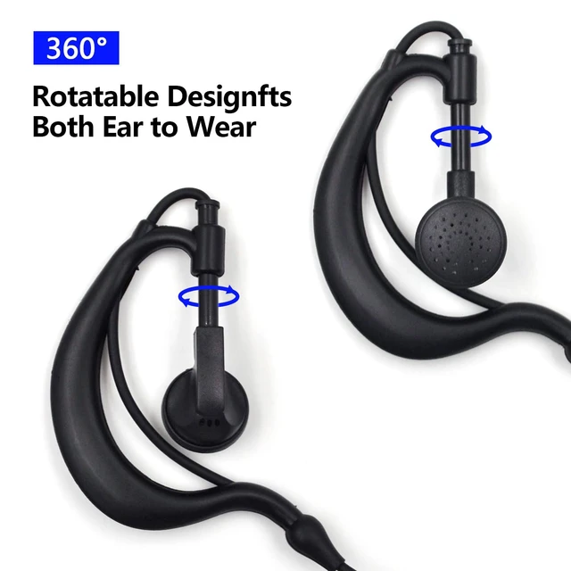 Alt view image 4 of 5 - 10-Pack G-Shape PTT Earpiece for Motorola CP200 CP100D RDU RMU Radio | Compatible with Baofeng Kenwood Retevis UV-5R BF-888S TK-3107, 2-Pin G-shape earhook PTT mic, flexible earpiece