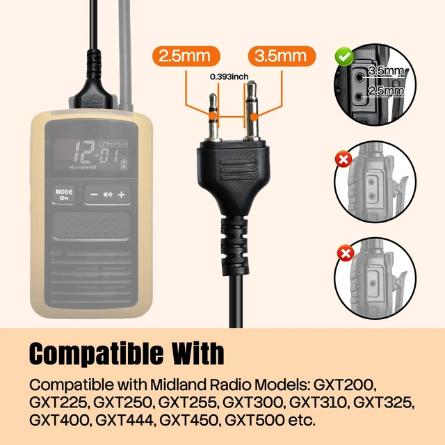 Alt view image 2 of 7 - Ptt Mic Earpiece Two Way Radio Headset Single Sided Earmuff Boom Microphone Headphone for Midland Walkie Talkies