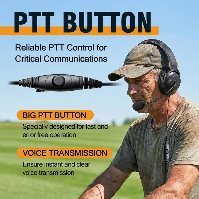 Alt view image 4 of 7 - Ptt Mic Earpiece Two Way Radio Headset Single Sided Earmuff Boom Microphone Headphone for Midland Walkie Talkies