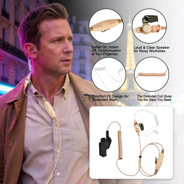 Alt view image 3 of 7 - Police Radio Earpiece with Mic Walkie-Talkie Ear Piece Headset Compatible for Motorola Xts Series 5000 1500 2500 ht1000 5000r 2500i xts2500 xts5000 xts5000r xts3000,Dual Ptt,Waterproof,Skin Color