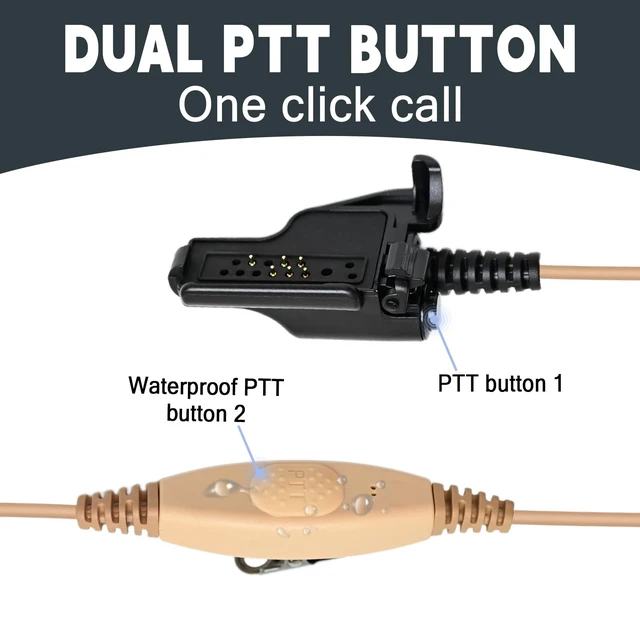 Alt view image 4 of 7 - Police Radio Earpiece with Mic Walkie-Talkie Ear Piece Headset Compatible for Motorola Xts Series 5000 1500 2500 ht1000 5000r 2500i xts2500 xts5000 xts5000r xts3000,Dual Ptt,Waterproof,Skin Color