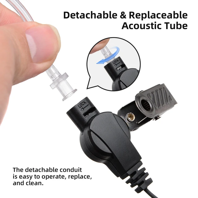 Alt view image 4 of 7 - KPBAB 10-Pack Acoustic Tube Earpiece with Mic, K-Type 2-Pin Radio Headset | Walkie talkie earpiece with PTT; compatible with Baofeng UV-5R, UV-82, BF-888S and selected Kenwood 2-pin radios.