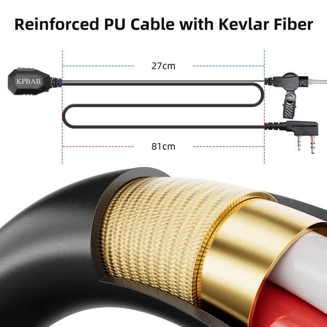 Alt view image 6 of 7 - KPBAB 10-Pack Acoustic Tube Earpiece with Mic, K-Type 2-Pin Radio Headset | Walkie talkie earpiece with PTT; compatible with Baofeng UV-5R, UV-82, BF-888S and selected Kenwood 2-pin radios.