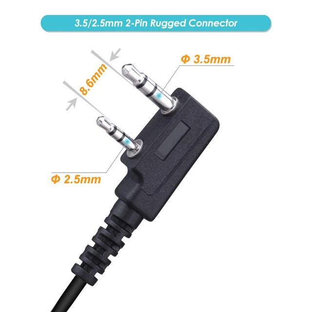 Alt view image 2 of 7 - 2-Pack Walkie Talkie Earpiece w Mic 2-Pin Compatible with Kenwood Bao Feng | Two Way Radio Headset with PTT, 180° rotatable Earbud