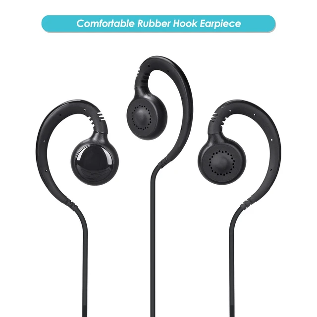 Alt view image 4 of 7 - 2-Pack Walkie Talkie Earpiece w Mic 2-Pin Compatible with Kenwood Bao Feng | Two Way Radio Headset with PTT, 180° rotatable Earbud