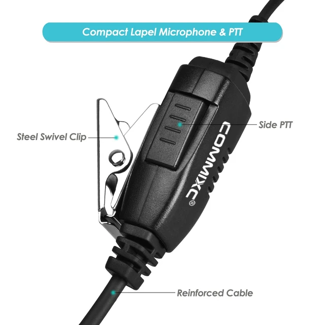 Alt view image 3 of 7 - 2-Pack Walkie Talkie Earpiece w Mic 2-Pin Compatible with Kenwood Bao Feng | Two Way Radio Headset with PTT, 180° rotatable Earbud