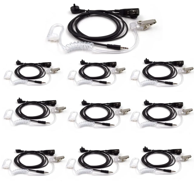 Main image of 10-Pack 1-Pin Acoustic Tube Earpiece PTT Mic Fit Cobra CXT195 CXT90 MT200 | Concealed Clear Sound Headset Inline PTT Lapel Clip Fits MT200 MT550 CXT345 Transceivers