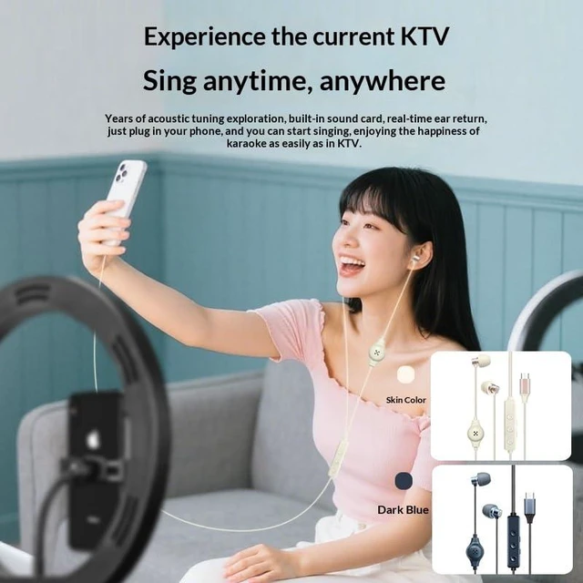 Alt view image 5 of 7 - hosabely All-in-One Karaoke Headset with Built-in Sound Card, Voice ChangerReverb. in-Ear Monitor, Portable Audio Interface, for Live Streaming, Recording, Gaming, Calls, Gift (Blue)