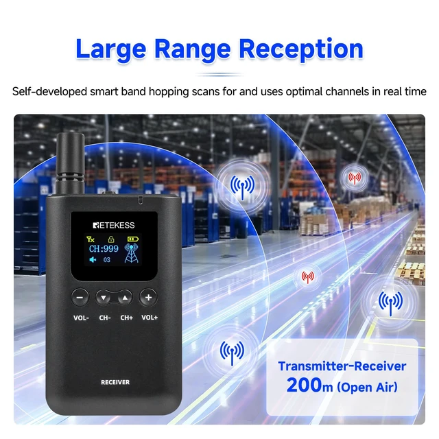 Alt view image 3 of 7 - Retekess TT129 Audio Tour Guide System, Tour Guide Headsets (1RX) | for Church, School,Level 4 Noise Reduction, Clear Sound Quality, 120H, One-key Operation, 200M
