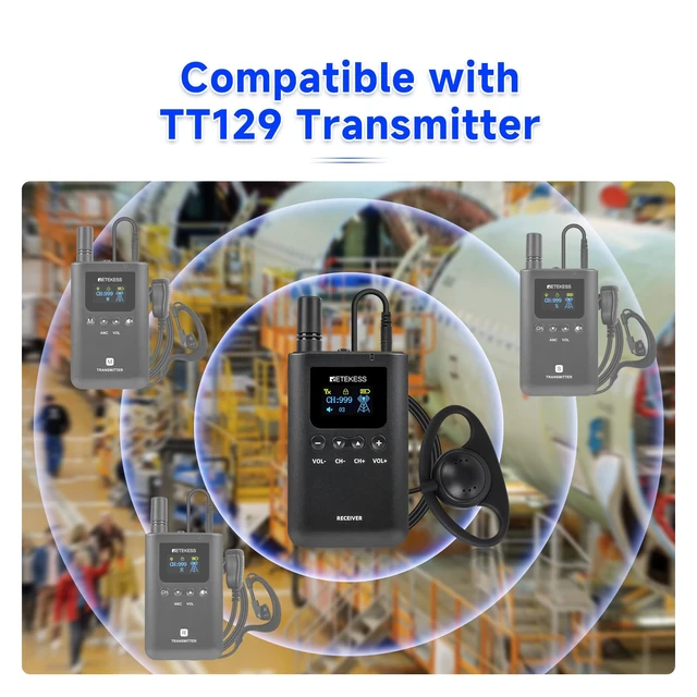 Alt view image 4 of 7 - Retekess TT129 Audio Tour Guide System, Tour Guide Headsets (1RX) | for Church, School,Level 4 Noise Reduction, Clear Sound Quality, 120H, One-key Operation, 200M