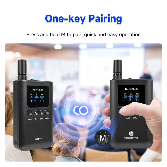 Alt view image 5 of 7 - Retekess TT129 Audio Tour Guide System, Tour Guide Headsets (1RX) | for Church, School,Level 4 Noise Reduction, Clear Sound Quality, 120H, One-key Operation, 200M
