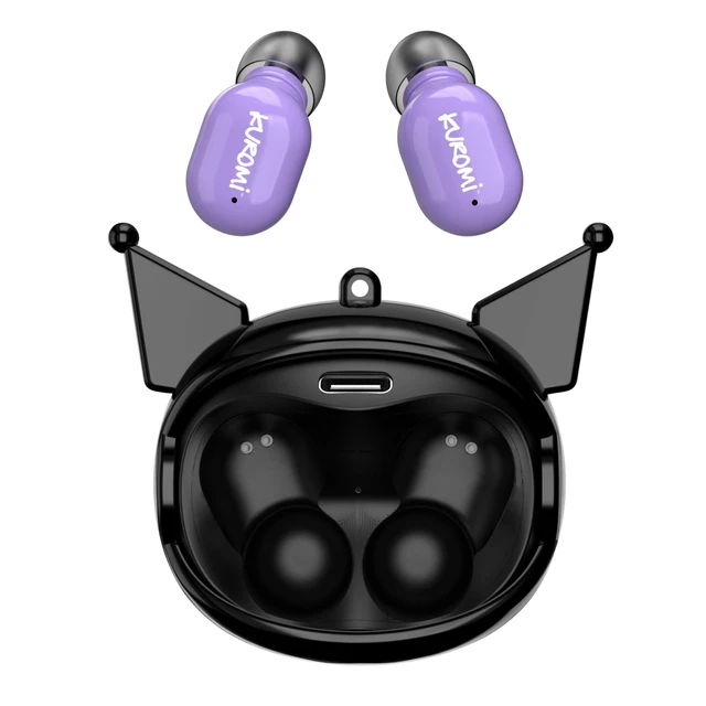 Main image of Hello Kitty Kuromi Wireless Bluetooth Earbuds with Rotating Charging Case | Built-in Mic, Hands-Free Calling, Purple and Black Design for Kids & Fans | Flip Face Feature