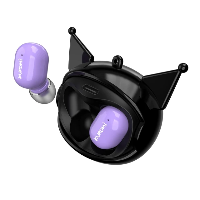 Alt view image 6 of 7 - Hello Kitty Kuromi Wireless Bluetooth Earbuds with Rotating Charging Case | Built-in Mic, Hands-Free Calling, Purple and Black Design for Kids & Fans | Flip Face Feature